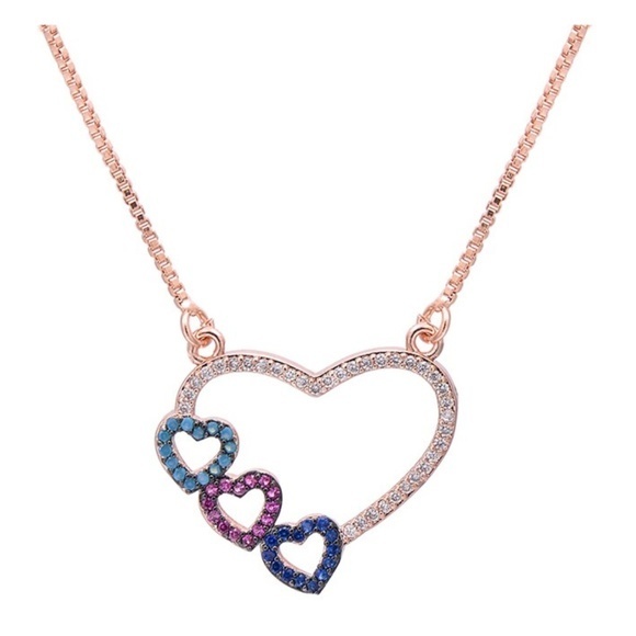 Jewelry - Rose Gold Rhinestone Three Heart Pendant Necklace